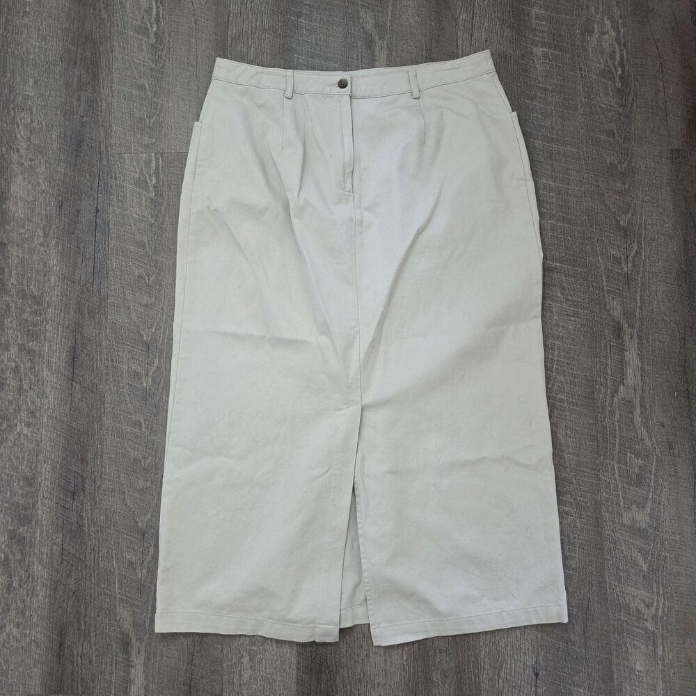 Westbound Khaki Maxi Skirt Size 16 100% Cotton Front Slit Pockets Classic